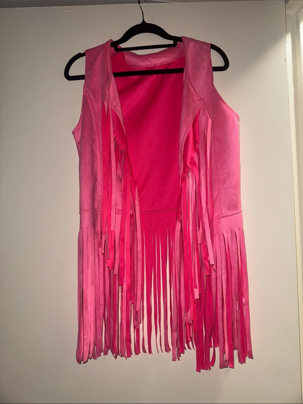 Women’s Pink Fringe Sleeveless Vest Size Small Boho Festival Layering Piece